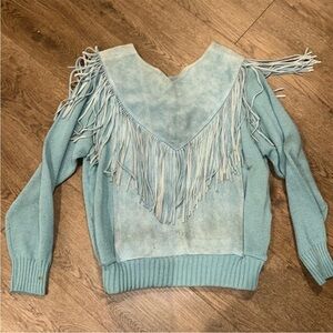 Fringe Detail Blue Sweater